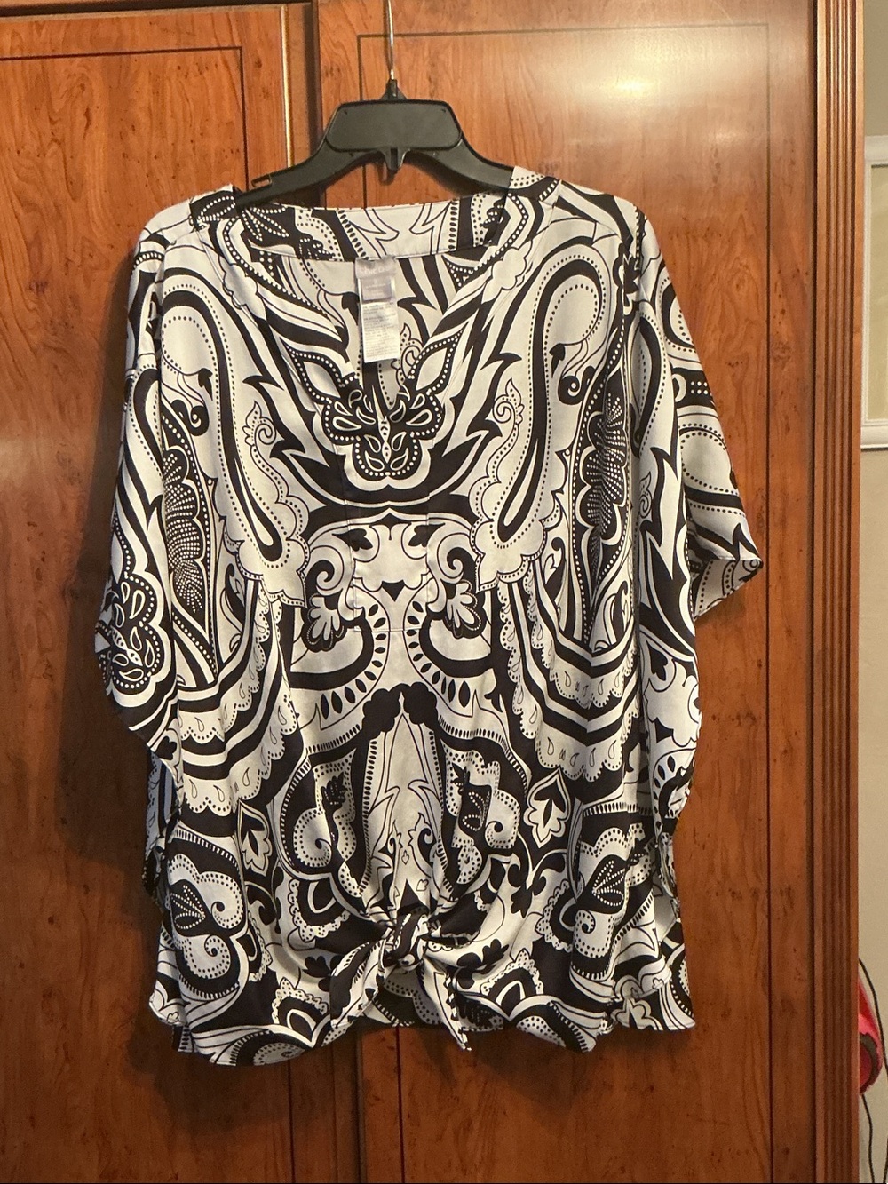 Chico's Black & White Paisley Tie-Front Blouse